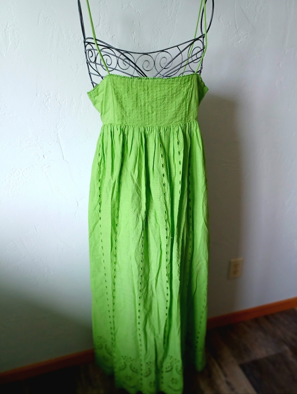 NWT Zara Green Eyelet Detail Maxi Dress with Spaghetti Straps